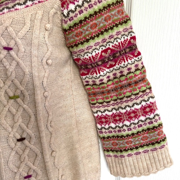 Derhy Cardigan Sweater ¾ Sleeve Hand Embroidered Wool Alpaca Cream Fair Isle - Picture 6 of 11